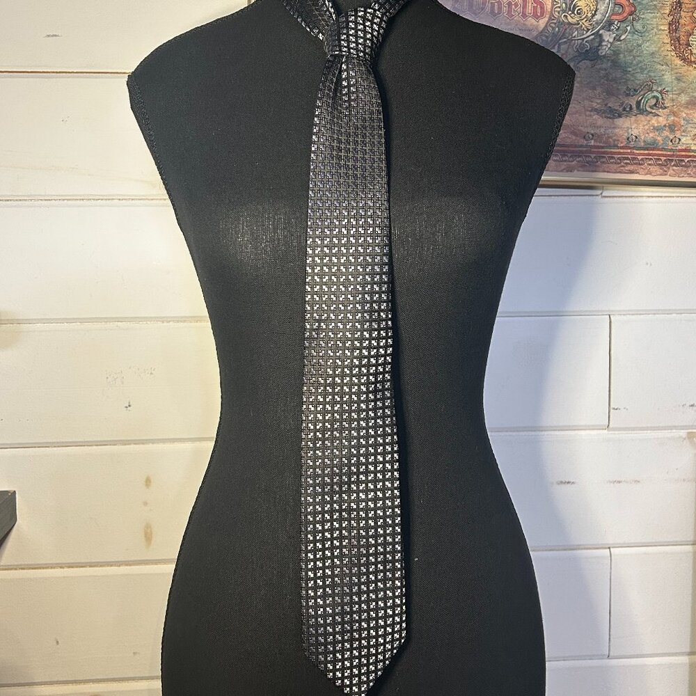 Gigante Moda Black w Silver Squares Silk Tie – Classic Men’s Necktie